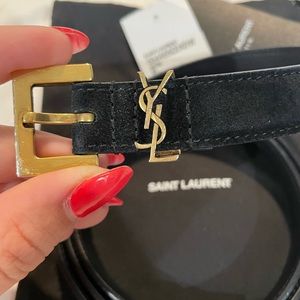 GUC Saint Laurent YSL Logo Skinny Suede Belt